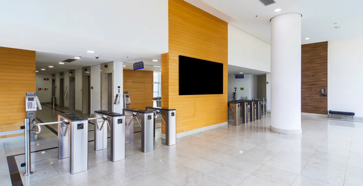 Lobby com catracas do Domo Business · São Bernardo